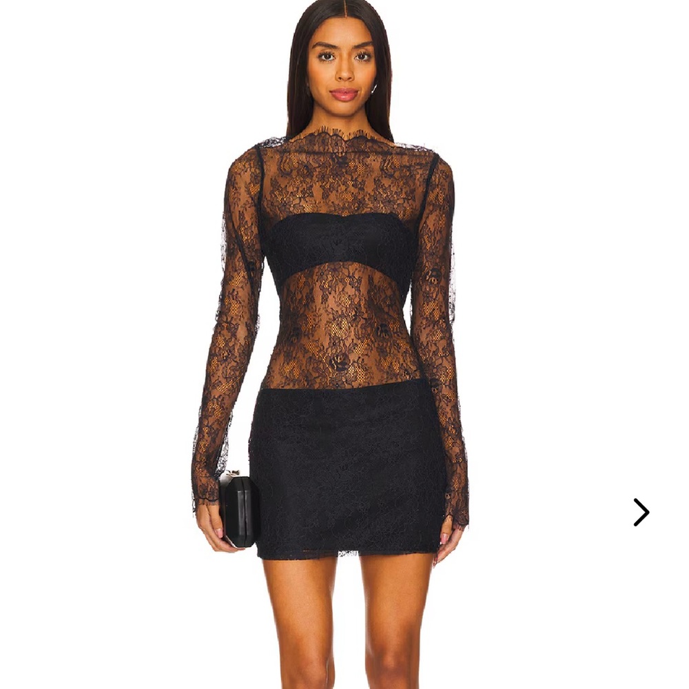 Lovers + Friends Black Lace Long-Sleeve Mini Dress